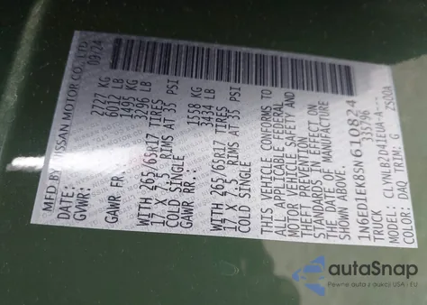 2025 Nissan Frontier Sv 4X4 z USA, uszkodzony, nr VIN 1N6ED1EK8SN610824